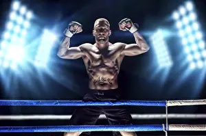 Martial Arts Concept Prints: Kickboxer posing in the ring