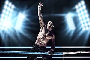 Fitness Studio Image Prints: Kickboxer posing in the ring