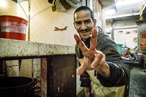 Marrakech Souk Prints: Killing of chickens, souk of Marrakech