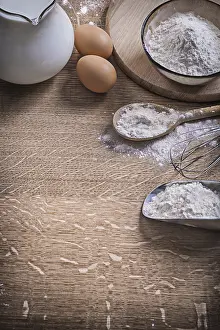Kitchen Still Life Prints: Kitchen composition eggs milk flour and tools