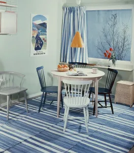 Retro Kitchen Design Prints: Kitchen in the past. A kitchen with a round kitchen table with four kitchen chairs