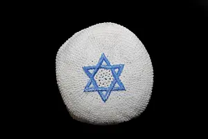 Dark Background Studio Photo Prints: A knitted version of the kippa