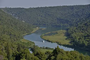 UNESCO World Natural Heritage Sites Prints: Krka River with an excursion boat