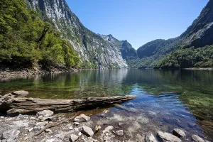 Los Lagos Region Nature Reserve Prints: Laguna Triangulo with reflection between mountains