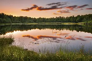 Serene German Landscape Prints: Lake with reflection in evening light