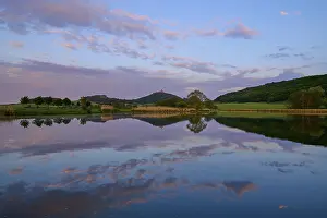 Castle At Sunset Prints: Lake with reflection in spring with castle at sunset