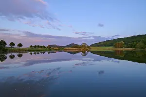 Castle At Sunset Prints: Lake with reflection in spring with castle at sunset