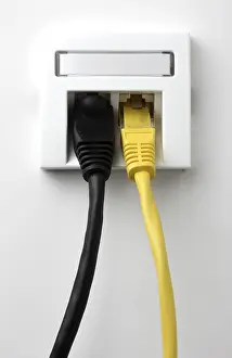 Internet Connection Prints: LAN cable, network cable in a socket