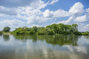 Bavaria Germany Photography Prints: Landscape of Danubia river with reflection of the landscape and Clouds