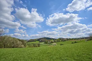 Cloudy Mountain Range Prints: Landscape, meadow, clouds, low mountain range