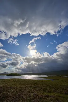Rannoch Moor Landscape Prints: Landscape with river under blue sky and dramatic clouds