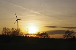 Wind Powered Electricity Generation Prints: Landscape, wind generator, sunset