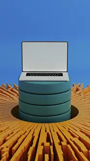 Digital Information Technology Prints: A laptop stands surrounded by vibrant data elements