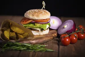 American Fast Food Prints: Large appetizing burger with beef