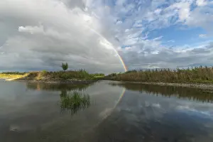 Grand Est Region Landmarks Prints: Large double rainbow after a spring storm