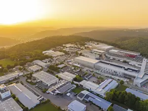 Atmospheric Evening Light Europe Prints: Large industrial complex at sunset