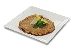 Meat Dish Preparation Prints: Layout for menu. Chopped meat in breading