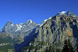 Cloudless Blue Sky Photography Prints: From left to right, Mt Eiger with the Eiger Glacier at back