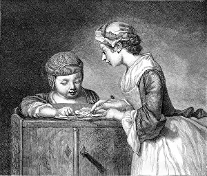 Engraved Vintage Image Prints: The Lesson of the elder sister