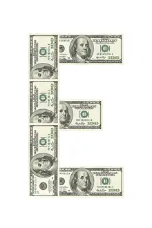 White Background Currency Prints: Letter E made of dollars isolated on white background