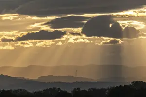 Peaceful Morning Atmosphere Prints: Light rays of the sun's rays through clouds in the morning