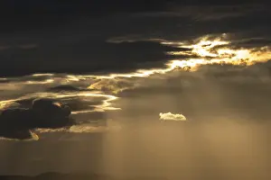Contemplative Atmosphere Prints: Light rays of the sun's rays through clouds in the morning