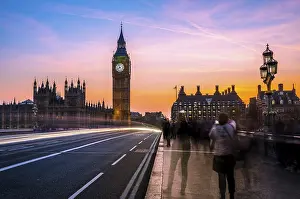 London Evening Sky Prints: Light trails in front of Big Ben