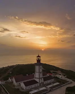 Prints of Lighthouse at Cabo Espichel at Sunset. Golden Hour. Portugal. Aerial View Aerial View Prints: Lighthouse at Cabo Espichel Print - Golden Hour, Portugal