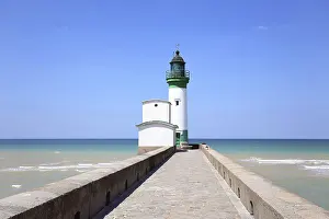 Serene Coastal Scene Prints: Lighthouse at the end of a pier