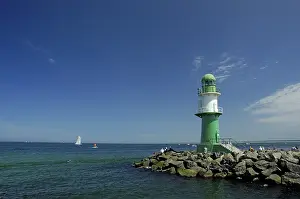 Harbour Prints: Lighthouse at Rostock Harbour Entrance, Warnemuende Print