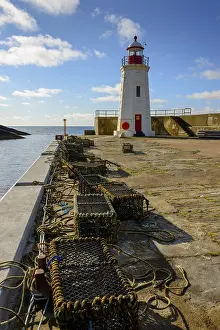 Scottish Highlands Coast Prints: Lighthouse in the harbour, Caithness