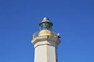 Prints of Lighthouse, upper part, detail, blue cloudless sky, Faro di Levante, Lampedusa Island, Agrigento Province, Pelagic Islands, Sicily, Italy Agrigento Prints: Faro di Levante Lighthouse Print, Sicily, Italy
