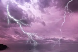 Lightning Over The Sea Prints: Lightning over the sea with a dramatic sky