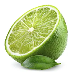Tropical Fruit Images Prints: Lime with leaf isolated on white background
