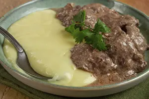 Beef Meat Nutrition Facts Prints: Liver beef stroganoff with mashed potatoes