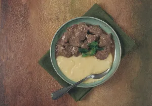 Mashed Potatoes Side Dish Prints: Liver beef stroganoff with mashed potatoes