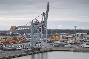 Uninhabited Harbour Prints: Loading crane, port facility, container loading