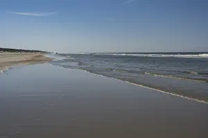 Lonely Beach Scene Prints: Long sandy beach with outgoing waves