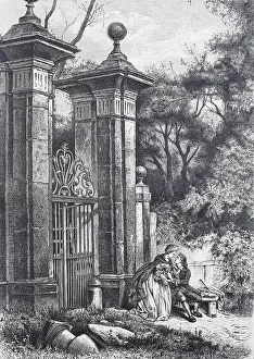 Love Symbolism Prints: Lovers in front of the gate to a park