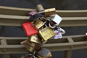 Couple In Bohemia Prints: Lover's lock on a railing