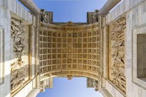 Triumphal Arch Design Prints: Low angle view of the Arco della Pace