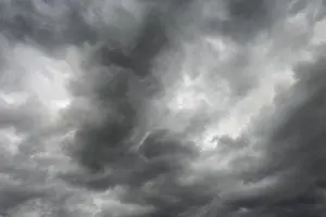 Deserted Scottish Highlands Prints: Low hanging dense clouds, rain clouds