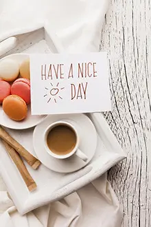 Sweet Treats Breakfast Ideas Prints: Macarons breakfast cup coffee
