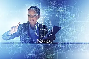 Artificial Intelligence Symbol Prints: Machine learning concept as modern technology