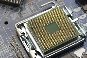 Computer Hardware Details Prints: Macro shot of motherboard with microprocessor