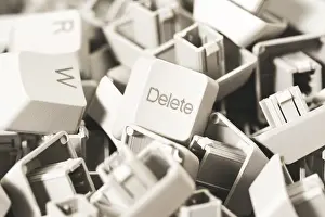 Photorealistic Artwork Prints: Macro View of Keyboard Keys, Focus on DELETE Key Print