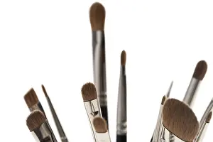 Professional Makeup Tools Prints: Make up brushes of different size and type object isolated close up cropped view on white