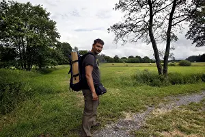 Inner German Border Prints: Man with backpack, hiker in the border triangle