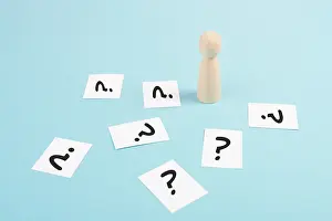 Contemplative Male Figure Prints: Man is thinking, question marks