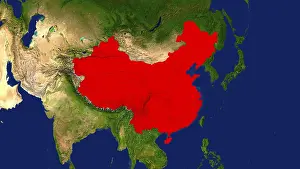 Prints of Map, China highlighted red Map Prints: China Map Print with Key Locations Highlighted in Red
